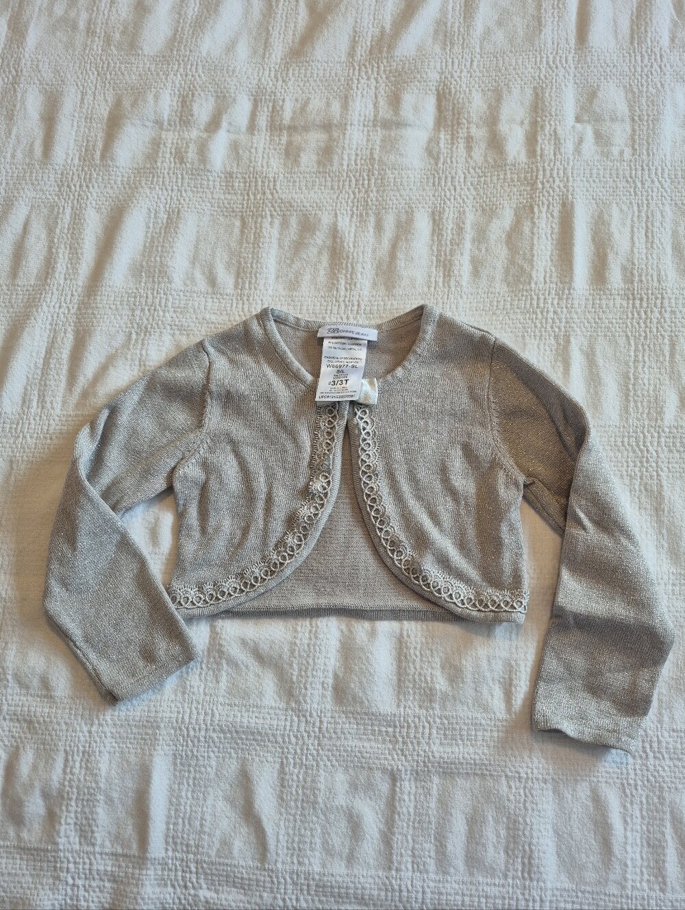 Bonnie Jean girls bolero sweater 3/3T silver metallic EUC